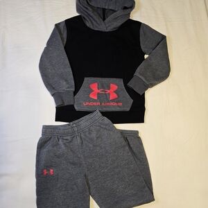 Under Armour Kids Hoodie and Joggers‎ Set Black Gray Pink Size 5 Tracksuit